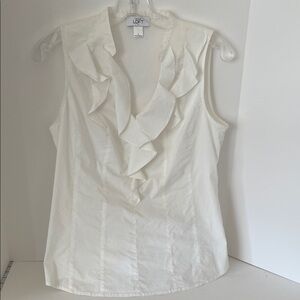 LOFT White Sleeveless Ruffle Blouse
